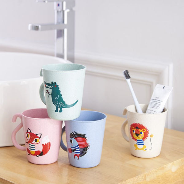 Kids Cup Toddler Child Wheat Straw Drinking Cups Cartoon Printing Resuable Drinking Cup Handle