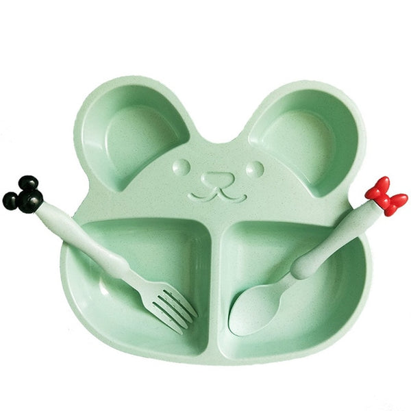 Wheat straw plates baby training bowl plate+spoon+fork cute bear baby tableware set kids dishes OPP packaging