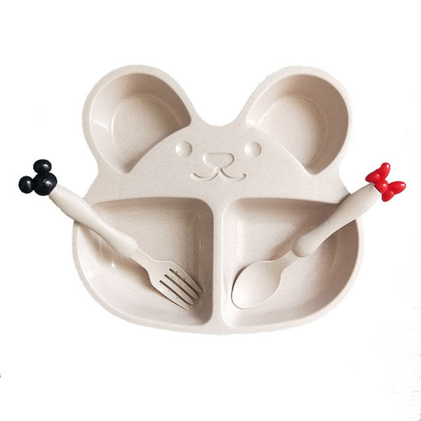 Wheat straw plates baby training bowl plate+spoon+fork cute bear baby tableware set kids dishes OPP packaging