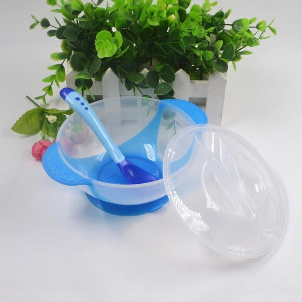 Wheat straw bowl folk spoon temperature sensing dishes set baby dinner plate training Bowl spoons fork learning eating tableware