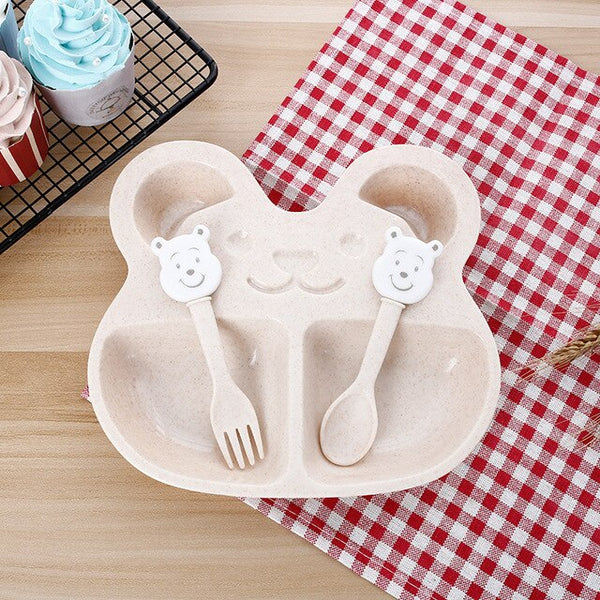 3ps/set Cartoon bear kids dishes wheat straw baby training bowl set children's tableware set kids dinner plates